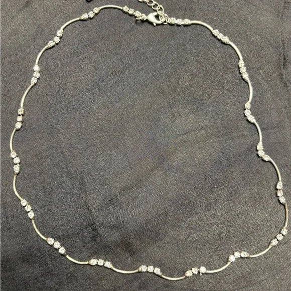 Silver Rhinestone Necklace with Adjustable Chain - Picture 2 of 5